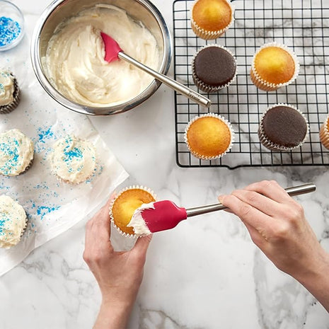 Tovolo Flex-Core Stainless Steel Handled Mini Spatula & Spoonula Set of 2, Kitchen Utensil Set, BPA-Free Silicone, Safe for Cast Iron & Cookware Dishwasher-Safe