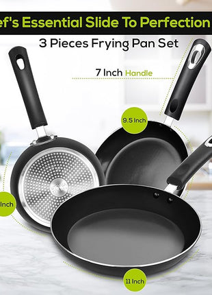 Utopia Kitchen Nonstick Cookware 3 Piece Omelette Pan Skillet Set, Nonstick Frying Pans with Induction Bottom, 8, 9.5 & 11 Inches Frying Pans with Bakelite Handles, PFOA Free, Grey