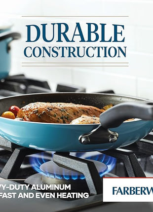 Farberware Cookstart DiamondMax Nonstick Cookware/Pots and Pans Set, Dishwasher Safe, Includes Baking Pan and Cooking Tools, 15 Piece - Aqua