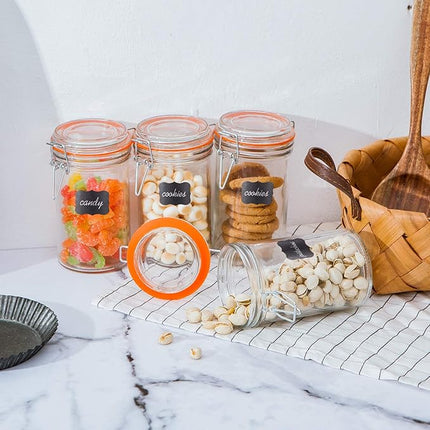 Encheng Glass Jars With Airtight Lids, 16 oz Glass Jars With Leak Proof Rubber Gasket,Wide Mouth Mason Jars With Hinged Lids For Kitchen Canisters,Glass Storage Containers 12 Pack