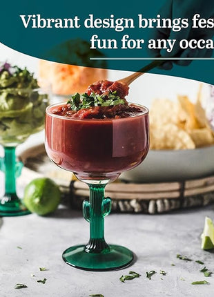 Libbey Cactus Margarita Glasses Set of 4, Durable Green Stemmed Cocktail Glasses, Lead-Free Cactus Glassware, Unique Plant Themed Frozen Margarita Glasses, 16-Ounce
