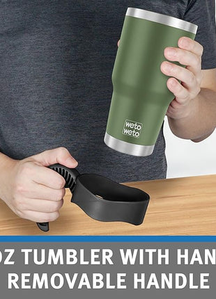 WETOWETO 30oz Stainless Steel Tumbler, Insulated Coffee Tumbler Cup with 2 Lids and 2 Straws, Double Walled Travel Coffee Mug for Hot & Cold Drinks (Army Green, 1 Pack)