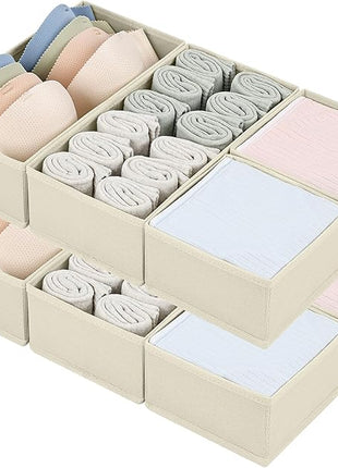 DIMJ Drawer Organizers for Clothing, Set of 8 Fabric Closet Organizers and Storage, Dresser Organizers, Drawer Dividers for Baby Clothes, Socks, Belt, Tie (Beige)