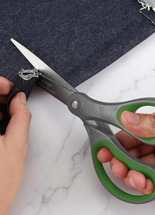 LIVINGO Sharp Scissors All Purpose - 2 Pack 8 Inch Titanium Coated Non Stick Steel Shears Heavy Duty for Office Home School Sewing Crafting Cutting Paper Fabric, Comfortable Grip (Gray & Green)