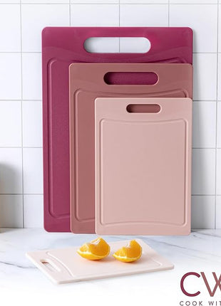 COOK WITH COLOR Non-Slip Cutting Board Set – Kitchen Essentials with Easy Grip Handle for Meat, Veggies, and Fruits, 4 Cutting Boards, Rose