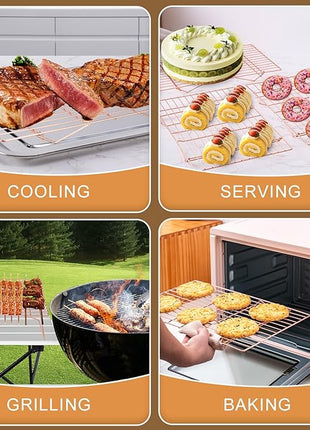 Cooling Rack for Baking 3 Tiers, 16" x 10" Cookie Cooling Wire Rack Stackable Collapsible Nonstick, Stainless Steel Baking Cooking Cooling Racks with Optimum Air Flow, Rose Gold