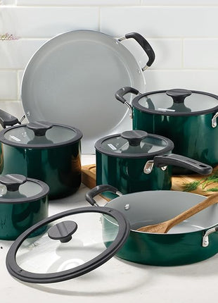 Tramontina Ceramic Non Stick 11-Piece Nesting Pots and Pans Set with Lids - Stackable Nonstick Cookware Set, Dishwasher and Oven Safe, Teal