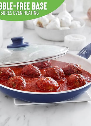 GreenLife Soft Grip Healthy Ceramic Nonstick, 12" Frying Pan Skillet with Lid, PFAS-Free, Dishwasher Safe, Blue