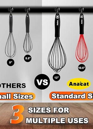 Anaeat Silicone Balloon Whisk, Perfect for Non-Stick Cookware, Milk and Egg Beater Blender, Heat Resistant Kitchen Whisks for Whisking, Cooking, Baking, Beating, Frothing & Stirring (Multicolor)