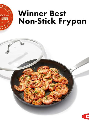 OXO Enhanced, 12" Frying Pan Skillet with Lid, Healthy Ceramic Nonstick, PFAS-Free, Stainless Steel Handle, Dishwasher Safe, Oven Safe, Black