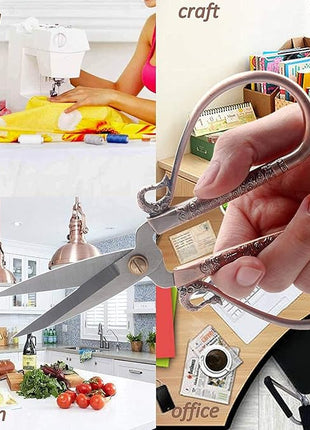 BIHRTC 6.3 Inches Vintage Style Stainless Steel Auspicious Clouds Scissors Sewing Shears DIY Tools for Needlework,Embroidery, Sewing, Craft, Art Work & Everyday Use (Copper)