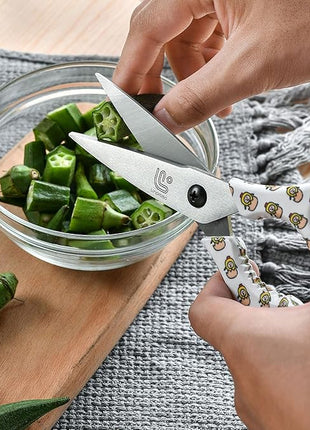 Linoroso Kitchen Scissors Heavy Duty Kitchen Shears with Magnetic Holder Made with Japanese Steel 4034, Multipurpose Ultra Sharp Cooking Scissors for Meat/Vegetables/BBQ/Herbs/Pizza (Graphic,Chick)