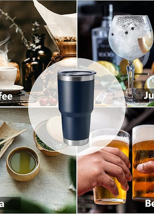 HASLE OUTFITTERS 30oz Stainless Steel Tumbler, Double Wall Vacuum Insulated Travel Mug Tumbler, Durable Insulated Coffee Mug, Gift Box Set (Navy, 8)