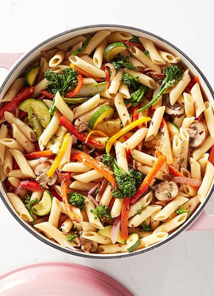 Amazon Basics Cast Iron Dutch Oven Pot with Lid, Enameled, Round, Dual Handles, Heavy-Duty, Medium, 6-Quart, Light Pink