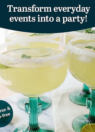 Libbey Cactus Margarita Glasses Set of 4, Durable Green Stemmed Cocktail Glasses, Lead-Free Cactus Glassware, Unique Plant Themed Frozen Margarita Glasses, 16-Ounce