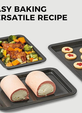 HONGBAKE Ceramic Baking Sheet Pan Set, Cookie Sheet for Oven, Bakeware Sets with Wider Grips, 3 Pack Half/Jelly Roll/Quarter Baking Tray, Premium, Dishwasher Safe - Dark Grey