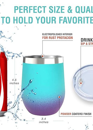 CHILLOUT LIFE 12 oz Stainless Steel Wine Tumbler with Lid - Double Wall Vacuum Insulated Wine Cup Glass Keeping Cold & Hot for Coffee, Champagne, Cocktails, Ice Cream - Powder Coated Caribbean Lily