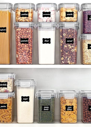 Vtopmart Airtight Food Storage Containers with Lids, 24 pcs Plastic Kitchen and Pantry Organization Canisters for Cereal, Dry Food, Flour and Sugar, BPA Free, Includes 24 Labels，Gray