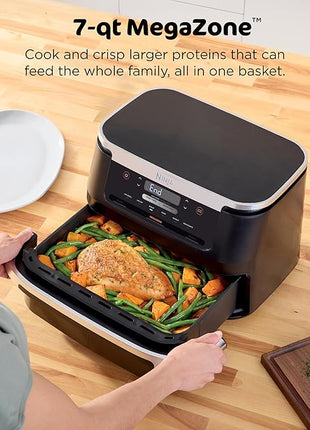 Ninja Foodi 6-in-1 FlexBasket Air Fryer with 7-QT MegaZone & Basket Divider for Large Proteins & Full Meals, Smart Finish Cook 2 Foods 2 Ways, Family Sized Capacity, Air Fry, Roast & More, Black DZ071