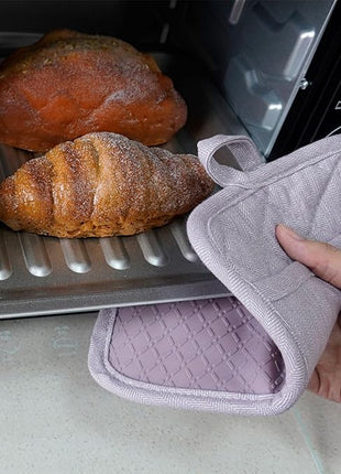 Pot Holders Yarn-Dyed Set of 3 Non Slip Silicone Kitchen Lines Heat Resistant 500℉ Kitchen Gloves BBQ Cooking Baking Cooking Barbecue Microwave Machine Washable (Purple Pot Holders)
