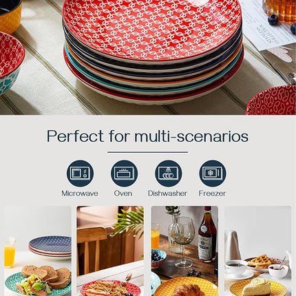 DOWAN 8.5" Salad Plates Set of 6, Ceramic Dessert Plate for Appetizer, Sushi, Microwave, Oven & Dishwasher Safe, Colorful Design Perfect for Party, Wedding, Birthday, Mothers Day Gifts