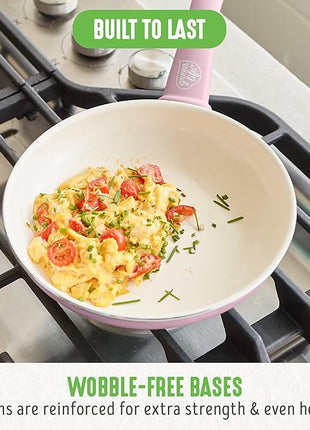 GreenLife Non Stick Fry Pan Set (7" & 10"), Non-Toxic PFAS-Free Ceramic Skillets, Dishwasher & Oven Safe, Egg Omelet Frying Pans, Stay- Cool Handles, Kitchen Home Cooking Essentials, Pink