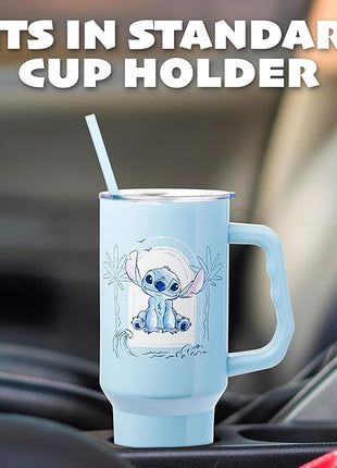 Silver Buffalo Disney Lilo & Stitch Minimalistic Design Ocean & Tropical Stainless Steel Tumbler with Handle and Straw, Fits in Standard Cup Holder, 40 Ounces (Pack of 12)