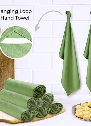 Urban Villa Kitchen Towels 100%Cotton Green Color Dish Towels for Kitchen with Hanging Loop Size 20x30 inches(Set of 6) Highly Absorbent Quick Drying Soft Premium Quality Dish Towels&Dish Cloths Sets