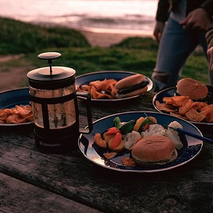 Stansport Deluxe 24-Piece Enamel Tableware Set - Enamel Plates and Bowls Lightweight and Durable Camp Dish Set for Camping and Backpacking Plates and Bowls for 4 People