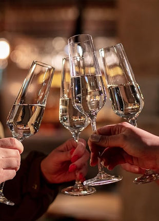 Krosno Crystal Champagne Flute Glasses, Set of 6, 6.1 oz, Avant-Garde Collection, Classic Shape for Timeless Style, Ideal for Mimosas, Prosecco, Sparkling Wine, Dishwasher Safe, Made in Europe