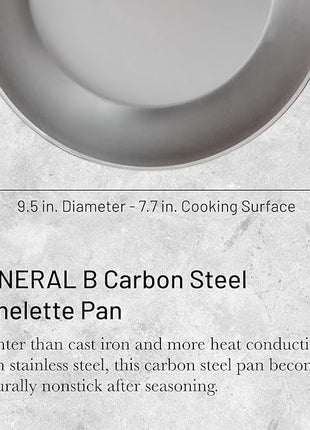 De Buyer MINERAL B Carbon Steel Omelette Pan - 9.5” Diameter, 7.7” Cooking Surface - PFAS, PFOA & PFOS Free - Made in France