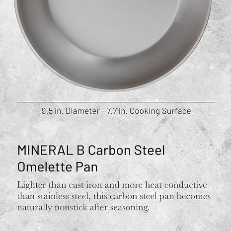 De Buyer MINERAL B Carbon Steel Omelette Pan - 9.5” Diameter, 7.7” Cooking Surface - PFAS, PFOA & PFOS Free - Made in France