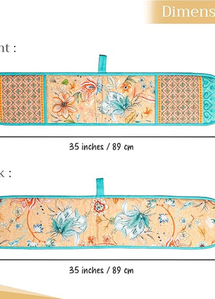 Maison d' Hermine Double Oven Mitts 100% Cotton 7"x35" Double Oven Mitt Heat Resistant BBQ Cooking Gloves with Loop, Baking, Grilling, Kitchen, Handling Hot Pans Spring Summer (Luxury Loft – Peach)