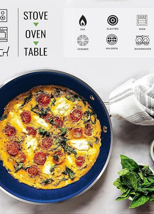 Granitestone Blue 12 Inch XL Non Stick Frying Pan Skillet with Mineral and Diamond Triple Coated Surface for Long Lasting Nonstick Frying Pan for Cooking, Metal Utensil/Oven/Dishwasher Safe