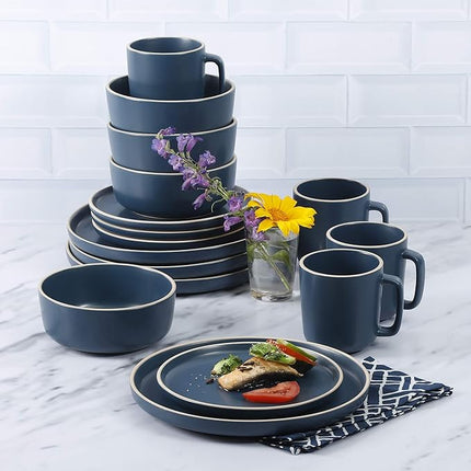 Gibson Home Zuma 16 Piece Round Kitchen Dinnerware Set, Dishes, Plates, Bowls, Mugs, Service for 4, Matte Stoneware, Cobalt Blue (127342.16R)