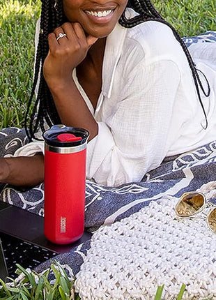 WACACO Octaroma Grande Vacuum Insulated Coffee Mug, 15 fl oz (435ml), Double-wall Stainless Steel Travel Tumbler With Drinking Lid, Carmine Red