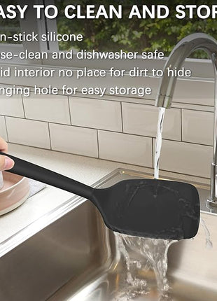 Coukre 2 Pack Silicone Spatula Set, High Heat Resistant, BPA Free Kitchen Spatula, Solid & Slotted Turner for Non-Stick Pans, Sautéing, and Flipping (2, PureBlack)