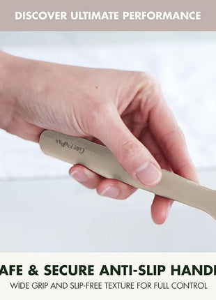 GreenPan Silicone Fish Turner Spatula, Slotted Cooking Kitchen Utensil, Flexible Rubber Nonstick Cookware, Rigid Steel Core, Heat-Resistant, Anti-Slip Handle, BPA-Free, Dishwasher Safe, Taupe