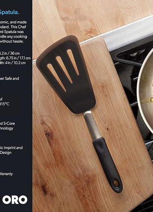 DI ORO Silicone Turner Spatula Set - Kitchen Spatulas for Nonstick Cookware - Flexible & Thin Flippers for Eggs & Pancakes - 600°F Heat-Resistant & BPA Free Cooking Utensils (2pc, Black)