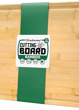 Freshware 20 Inch 2XL Bamboo Cutting Boards for Kitchen, Stove Top Butcher Block, Extra Large Wooden Carving Board for Meat, Veggies, Charcuterie Board with Deep Juice Grooves (2XL, 20x14")