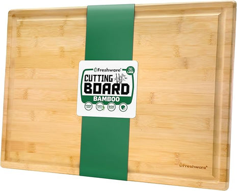 Freshware 20 Inch 2XL Bamboo Cutting Boards for Kitchen, Stove Top Butcher Block, Extra Large Wooden Carving Board for Meat, Veggies, Charcuterie Board with Deep Juice Grooves (2XL, 20x14")