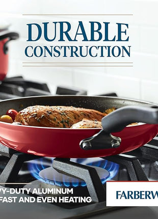 Farberware Cookstart DiamondMax Nonstick Cookware/Pots and Pans Set, Dishwasher Safe, Includes Baking Pan and Cooking Tools, 15 Piece - Red