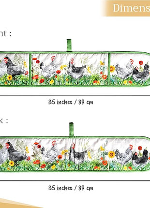 Maison d' Hermine Double Oven Mitts 100% Cotton 7"x35" Double Oven Mitt Heat Resistant BBQ Cooking Gloves with Loop, Baking, Grilling, Home, Kitchen, Handling Hot Pans Spring Summer (Basse Cour)