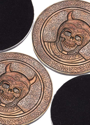 Stainless Steel Viking Skull Mug+Coaster,Double Handle Horn Skull Beer Mug Tankard, Medieval Drinkware Mug for Coffee/Beverage/Juice17oz.