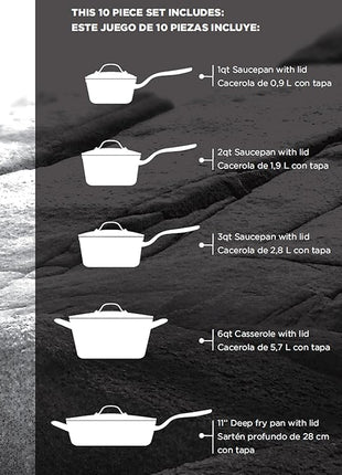 Starfrit The Rock 10PC Non-Stick Cookware Set - Durable Forged Aluminum - Oven Safe - PFOA Free - Easy to Clean - Black