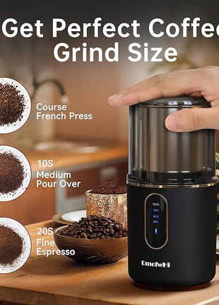 DmofwHi Cordless Coffee Grinder Electric, USB Rechargeable Coffee Bean Grinder with 304 Stainless Steel Blade and Removable Bowl-Black