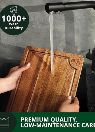 ROYAL CRAFT WOOD Acacia Wood Cutting Boards Set of 3 – Premium Wooden Cutting Boards for Kitchen Meal Prep & Serving - Charcuterie & Chopping Butcher Block for Meat with Deep Juice Groove Side Handles