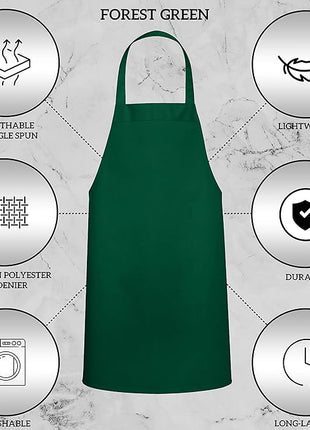 GREEN LIFESTYLE 12 Pack Professional Chef Apron – Grilling Aprons for Men, Waterproof Cooking Aprons for BBQ, Work or Restaurant Use, Kitchen Aprons for Women – Green, No Pockets