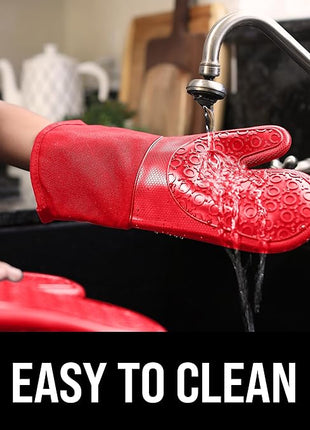 BPA-Free Silicone Oven Mitts Ultra Heat Resistant up to 500°F - Oven Mitts with Thick Cotton Liner - Long Slip Resistant Pot Holders, Flexible Oven Gloves - Canyon Red 13.7