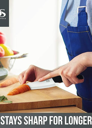 Vos Ceramic Knife Set with Peeler, Ceramic Knives Set For Kitchen, Ultra Sharp Kitchen Knife Set with Covers, 3" 4" 6" Paring, Utility & Chef Knife, Lightweight, Dishwasher safe (Black Handle)